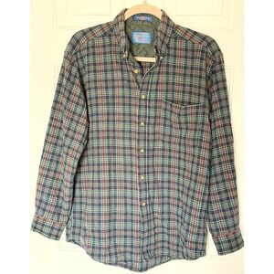 Vintage Y2K Pendleton Blue Green Red Plaid Long Sleeve Shirt Size M 100% Wool